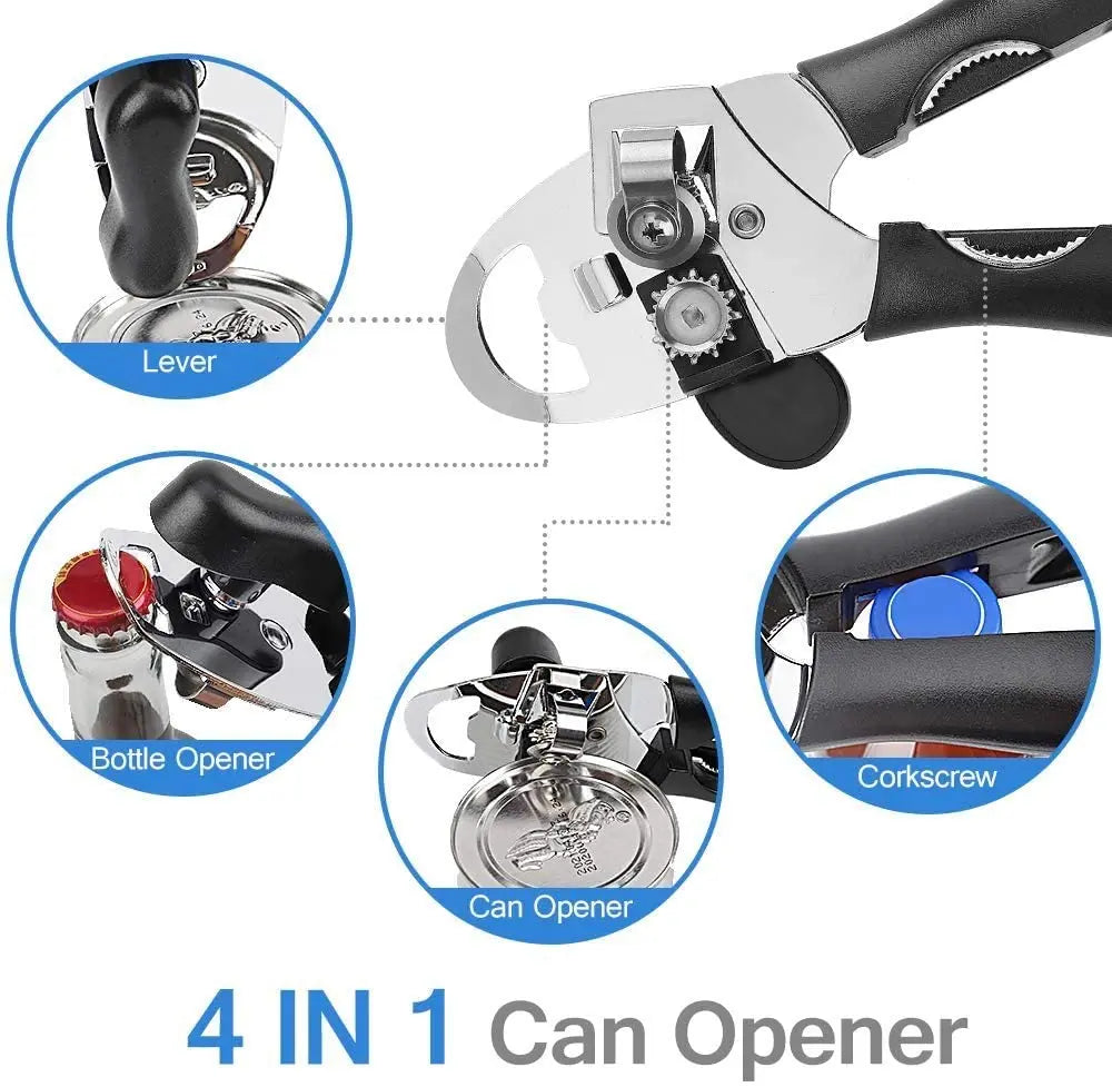 Manual Can Opener-Smooth Edge Ultra Sharp-Durable 4 in1 Stainless Steel Hand Held Pattan Australia